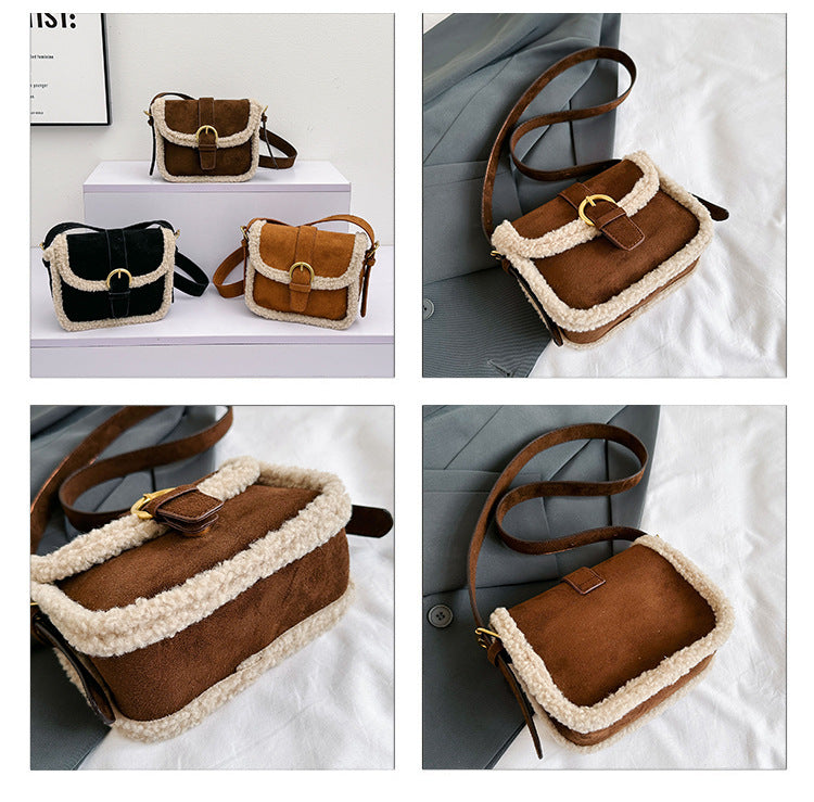 High-quality textured retro furry plush bag for women