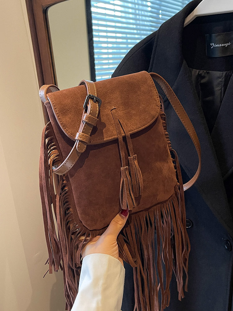 Autumn and winter suede women's bag niche tassel mobile phone bag