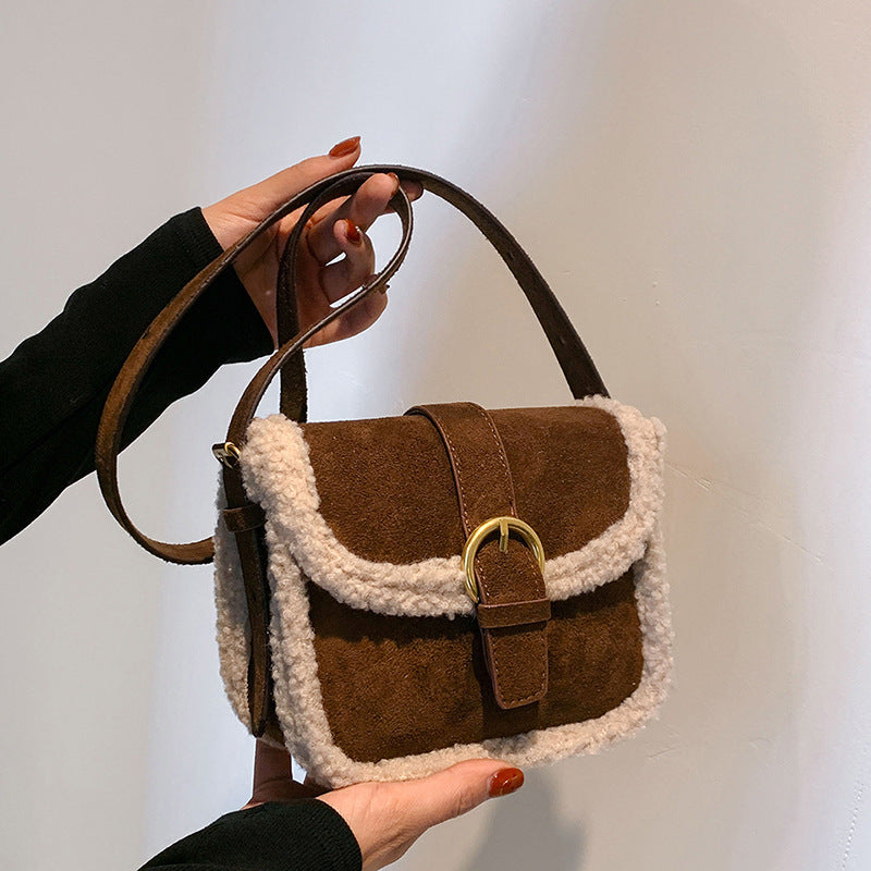 High-quality textured retro furry plush bag for women