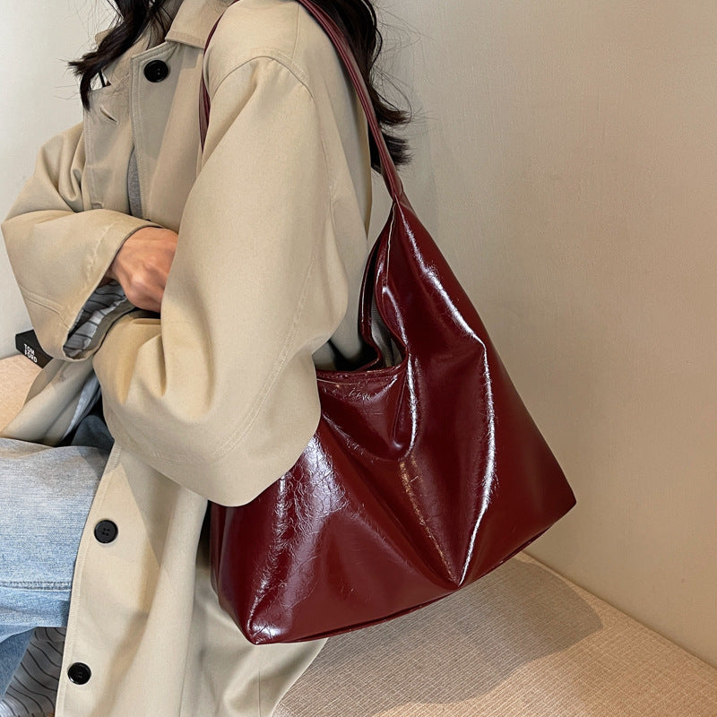 New casual soft leather large bag texture commuting simple shoulder underarm bag