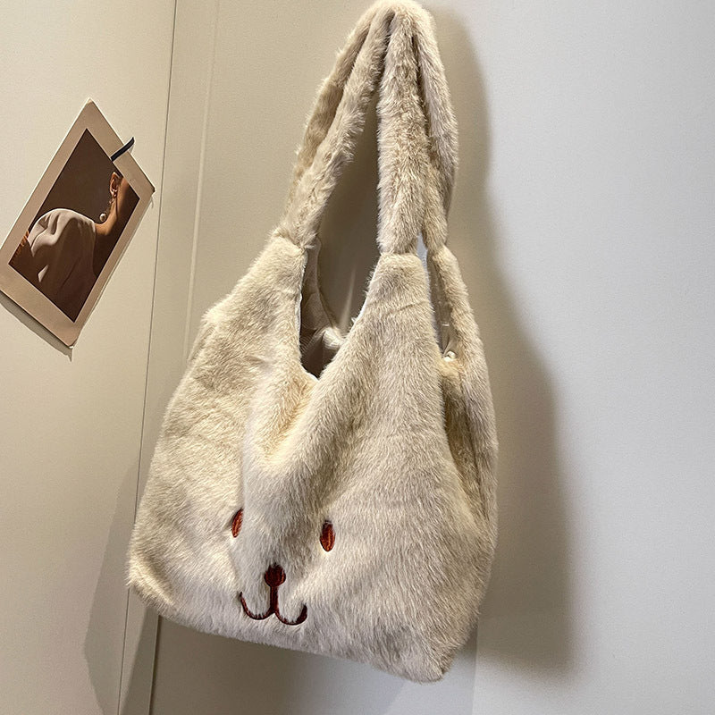 Cute plush bag autumn and winter large capacity shoulder bag