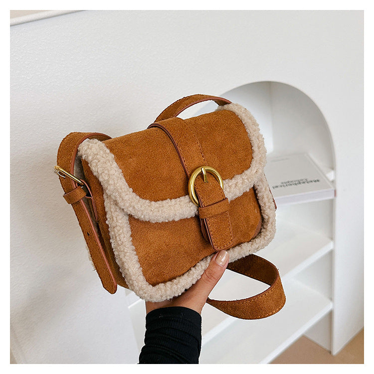 High-quality textured retro furry plush bag for women