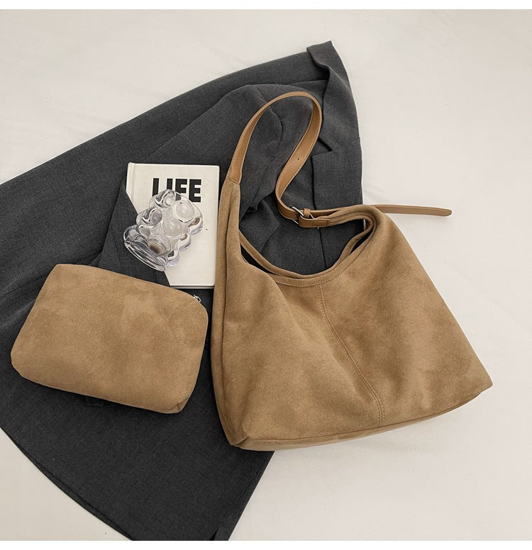 New suede bucket bag for autumn and winter, large capacity, one-shoulder underarm tote bag