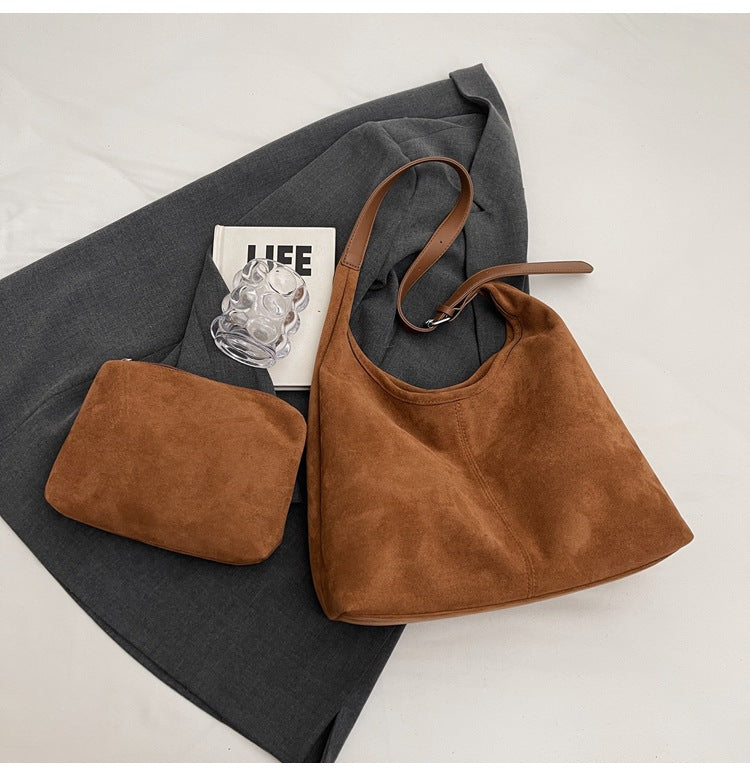 New suede bucket bag for autumn and winter, large capacity, one-shoulder underarm tote bag