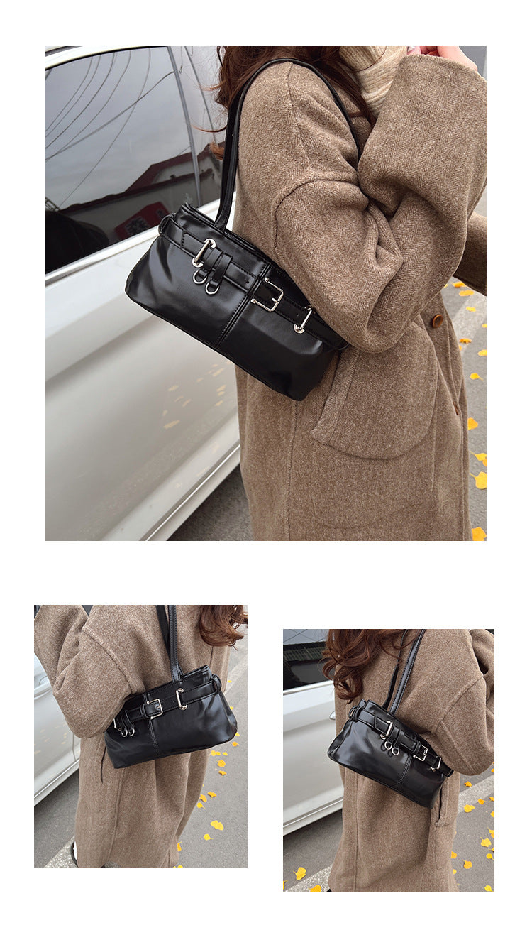 New women's bag underarm bag texture retro commuter belt buckle handbag