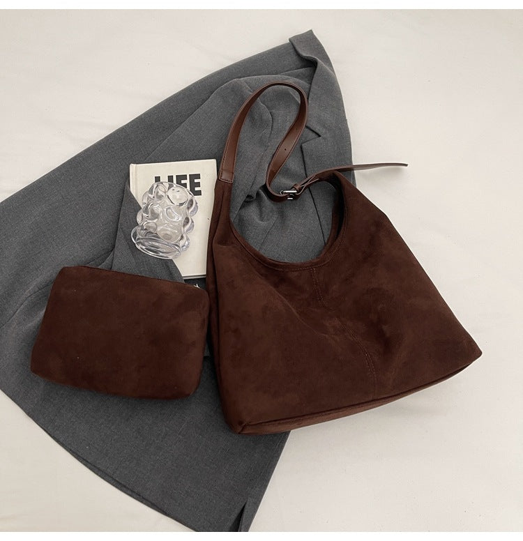 New suede bucket bag for autumn and winter, large capacity, one-shoulder underarm tote bag