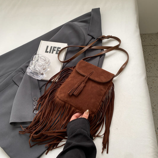 Autumn and winter suede women's bag niche tassel mobile phone bag