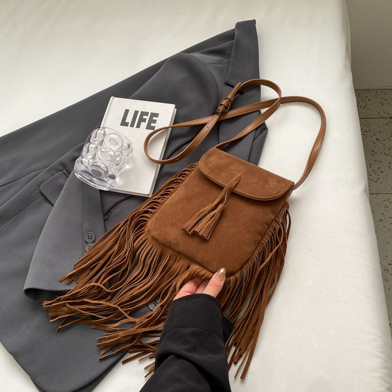 Autumn and winter suede women's bag niche tassel mobile phone bag